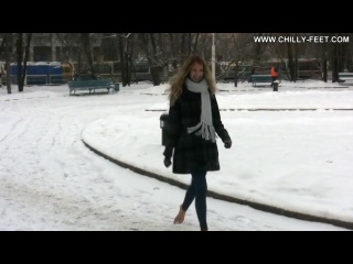 arina decided to walk barefoot in the fresh snow. part 2/3.