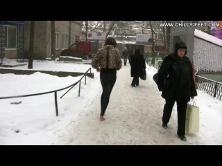 anna walks barefoot in the snow. part 1/3.