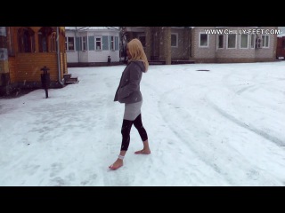 modest anna checks her legs for frost resistance. part 1/3.